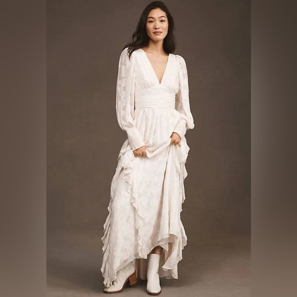 Donna long sleeve v neck maxi dress BHLDN